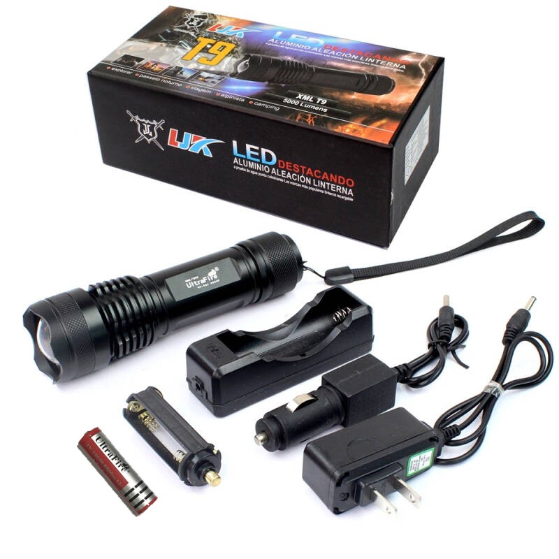 ไฟฉาย T9 Gen 2 ไฟฉายแรงสูง ไฟฉายสปอตท์ไลท์ (แถมถ่าน 1 ก้อน+ที่ชาร์ท) Zoomได้ไกล ไฟ 5 Mode มีไฟกระพริบ ครบชุด สินค้าเกรดA