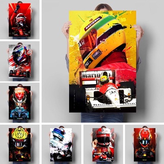 F1 โปสเตอร์ภาพวาดผ้าใบ รูปคนขับรถแข่ง Ayrton Senna Charles Leclerc สําหรับตกแต่งห้องนั่งเล่น