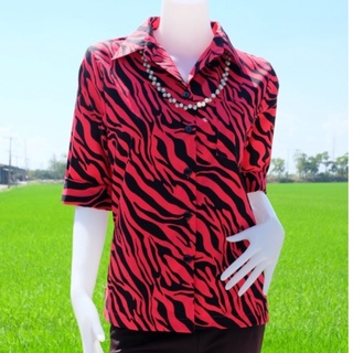 เสื้อเชิ๊ตลายดอก เสื้อสงกรานต์ เสื้อแขนสามส่วน เสื้อเชิ๊ตสตรี เสื้อผู้สูงอายุ เสื้อผู้หญิง เสื้อคนแก่ ผ้าคอตตอนเนื้อ100%