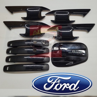 ถาดรองมือจับ+ครอบมือจับ+ฝาถังน้ำมัน Ford Ranger 2022 NEXT GEN ครอบทั้งชุดใส่รุ่น WT/SPORT/XLT  ดำเงา/แคปล่า/ชุบโครเมี่ยม