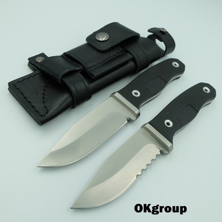 OKgroup FX003-SAWandFULL Fixed blade knife(premium grade) มีดพกพา มีดเดินป่า มีดATS-34 ด้ามG10 ยาว21.80ซม ซองหนังอย่างดี