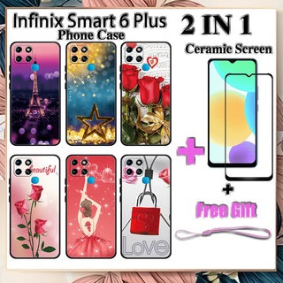 2 IN 1 Infinix Smart 6 Plus เคสโทรศัพท์ พร้อมกระจกนิรภัย เซรามิค ป้องกันหน้าจอ โค้ง ฟิล์มนิรภัย โรแมนติก