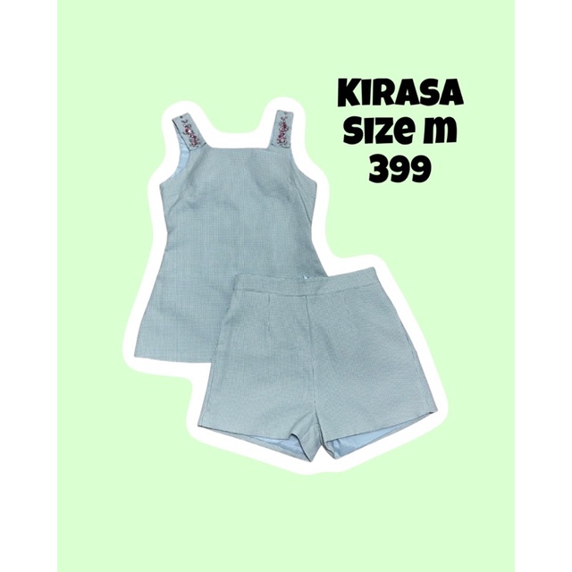 ชุดเซ็ตลายชิโนริสีเขียวอมฟ้า ปักเพชรที่ไหล่ สวยมาก kirasa size m