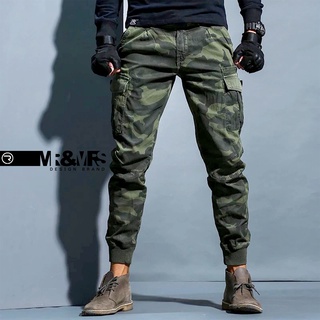 กางเกงขายาวขาจั๊มสำหรับเดินป่า กระเป๋าข้าง  ชาย/หญิง Jogger Pants ผ้าcotton รุ่นRML (ลายพรางเขียว) mr.mrs.shopp