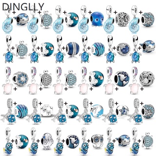 Dinglly จี้ลูกปัด รูปสัตว์ทะเล เต่าทะเล ปลากะพง สังข์ เครื่องประดับ DIY สีเงิน 2 ชิ้น/ล็อต