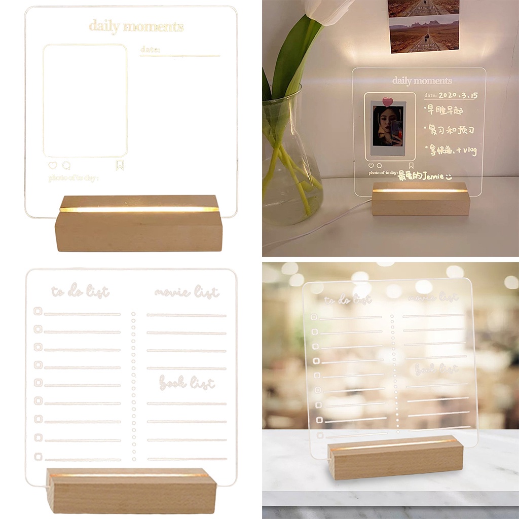 Acrylic Message Board Note Board LED Light Up Clear Writing Board ...