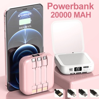 Powerbank 20000mAh Beauty Mirrorชาร์จเร็ว Power Bank สายชาร์จในตัว พร้อมกระจกพับ น้ำหนักเบา ชาร์จได้หลายครั้ง
