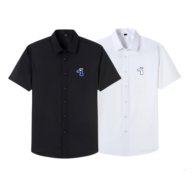 VIPSHIRT เสื้อเชิ้ตแฟชั่นแขนสั้น รุ่น หมาหัวใจน้ำเงิน หมาหัวใจสีขาว