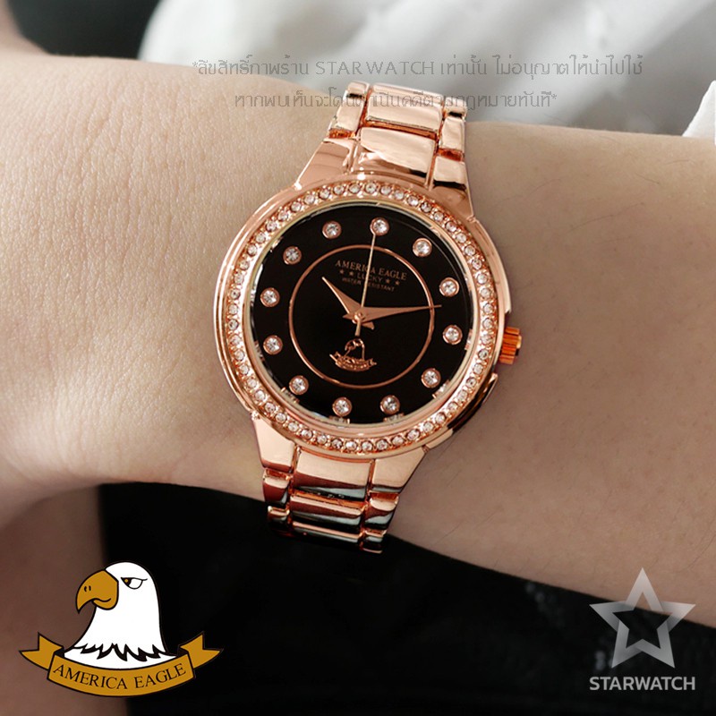MK AMERICA EAGLE นาฬิกาข้อมือผู้หญิง สายสแตนเลส รุ่น AE104L – PINKGOLD/BLACK