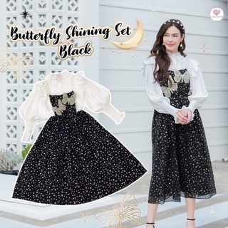 💎พร้อมส่ง💎Maria ชุดเดรส Butterfly shining set black