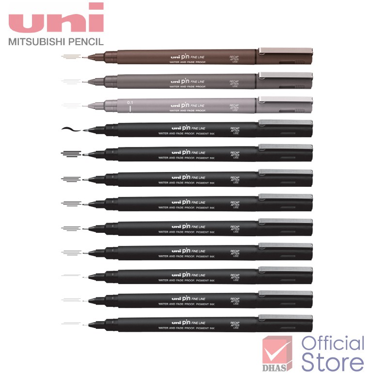 UNI ปากกาหัวเข็ม PIN (0.03 - 0.1 & Brush) จำนวน 1 ด้าม