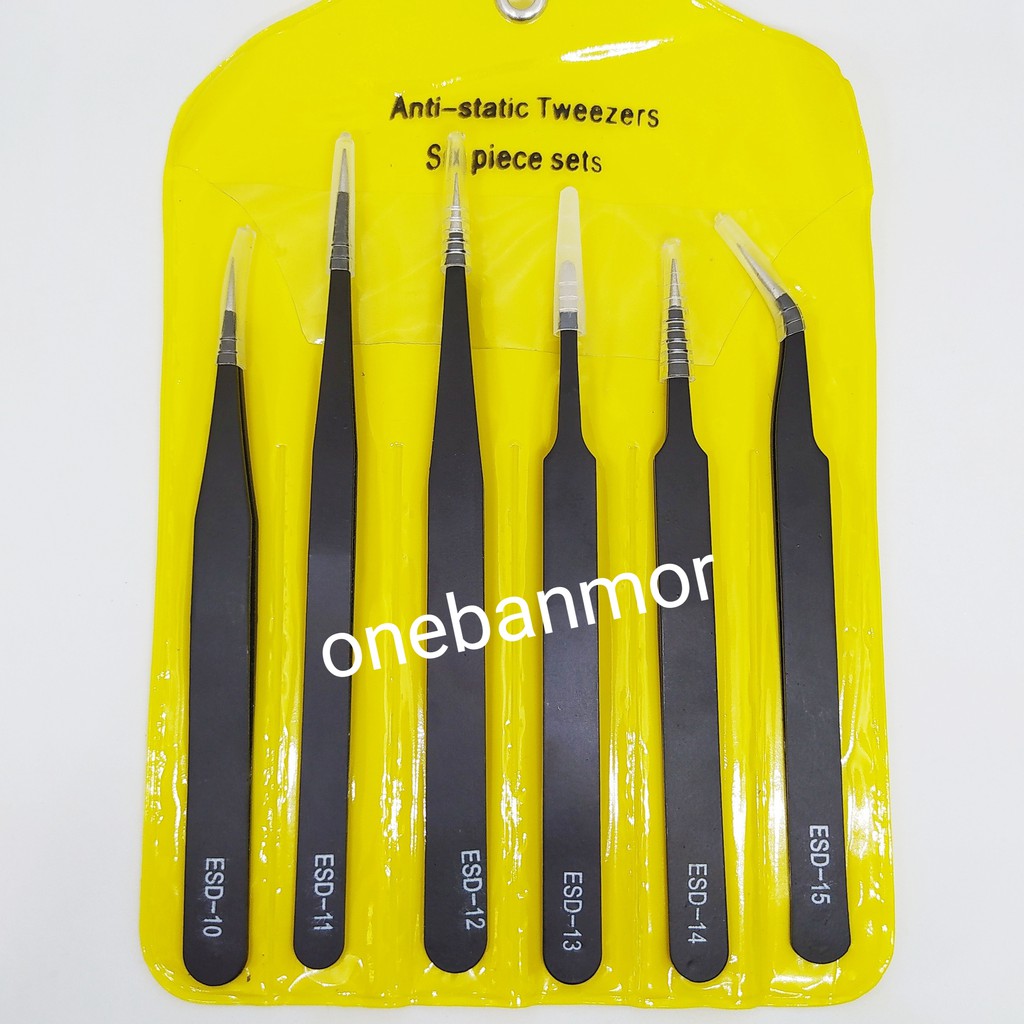 ชุดแหนบเอนกประสงค์ แบบ ESD เคลือบ EPOXY อย่างดี หนา แข็งแรง ปลายแม่นยำ anti-static tweezers onebanmor