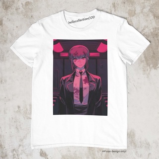 เสื้อยืดสีขาว Anime Shirt Chainsaw Man - Makima Bloody Anime Shirtเสื้อยืด เสื้อยืดสีพื้น