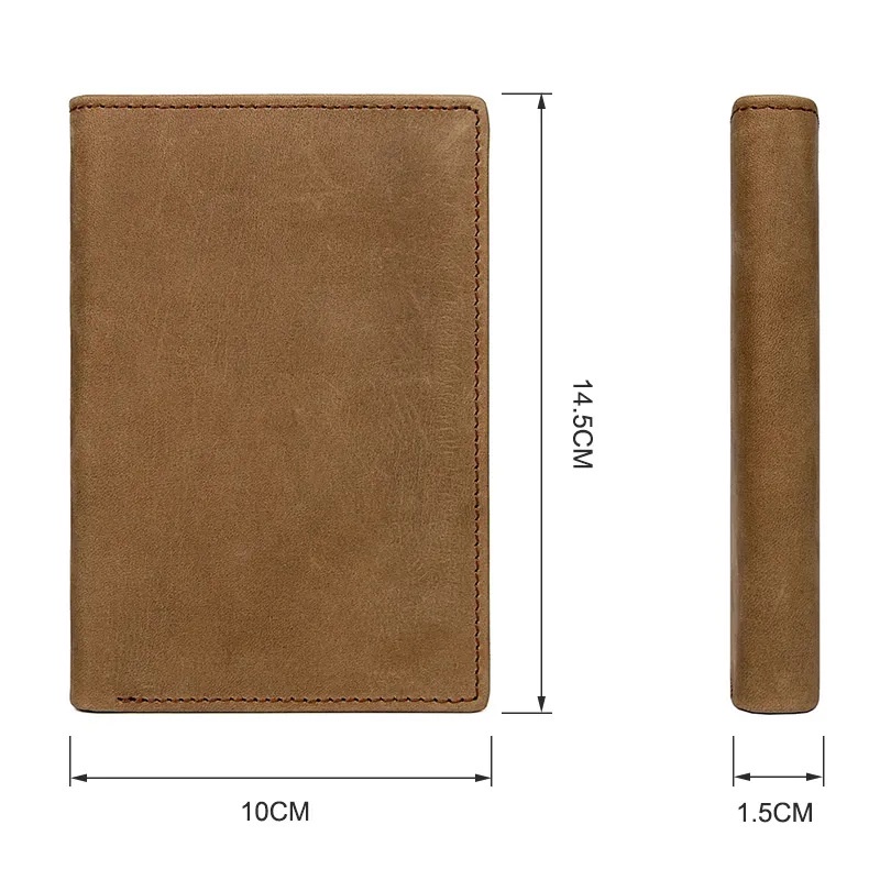 ROYAL BAGGER New Fashion Passport Bag For Men and Women Unisex Grazy Horse Leather RFID Card Holder Travel Clutch Bag Multi-Function ID Package Multifunction Short Wallets Coin Purse #1