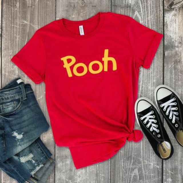 🌈🌈เสื้อยืดสีแดงคอกลม pooh ลายน่ารักๆใส่ชิลๆ