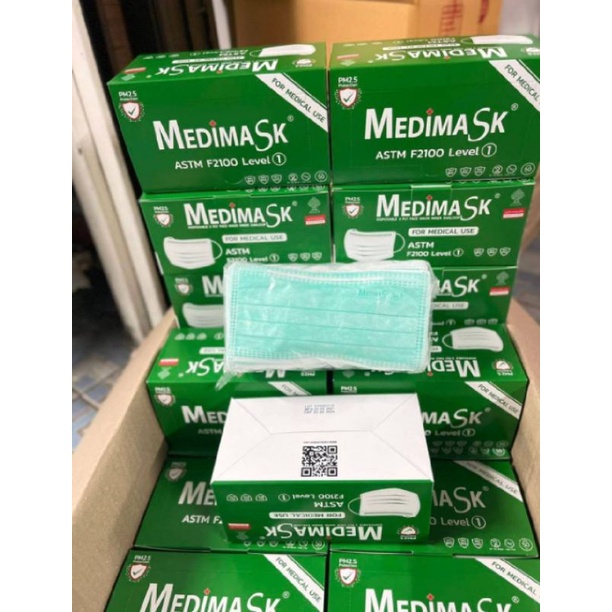 MEDIMASK งานไทย 3 ชั้น 1 กล่องมี 50 ชิ้น สีเขียว
