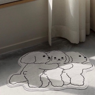พรมพร้อมส่งจากไทย 50x80 cm พรมน้องหมา 3 ตัว พรมแต่งห้อง แต่งคอนโด พรมเช็ดเท้า พรมสไตล์เกาหลี พรมขนนุ่ม นิ่มมาก น่ารักสุด