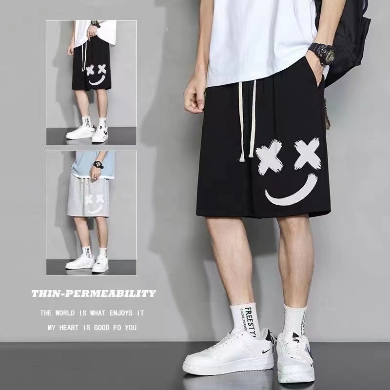 กางเกงขาสั้นขนาดใหญ่สำหรับผู้ชาย 2025 เวอร์ชั่นเกาหลีใหม่เทรนด์ขนาดใหญ่หลวมระบายอากาศผ้ากีฬากางเกงขาสั้น