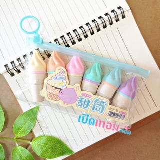 ชุดปากกาไฮไลท์ 6 สี Qesefun รุ่น TF-173 รูปทรงไอศกรีม