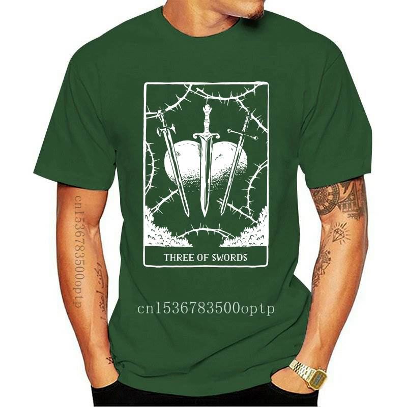 เสื้อยืดแขนสั้น พิมพ์ลายไพ่ทาโรต์ Minor Arcana Three Of Swords สําหรับผู้ชาย 250857S-5XL