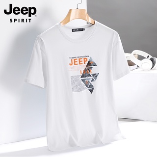 เสื้อยืดผ้าฝ้ายพิมพ์ลายแฟชั่น Jeep JEEP สีส้มแขนสั้นเสื้อยืดชายฤดูร้อน 2022 ใหม่แบรนด์อินเทรนด์ครึ่งแขนสบายๆเสื้อผ้าหลว