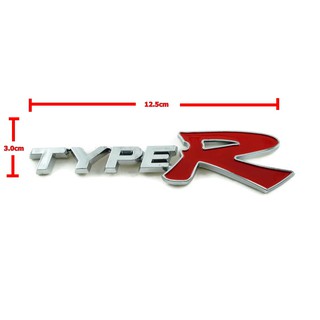 ป้ายโลโก้ HONDA TYPE R พลาสติกชุบโครเมี่ยม/แดง ขนาด 12.5X3.0 cm ติดตั้งด้วยเทปกาวสองหน้าด้านหลัง