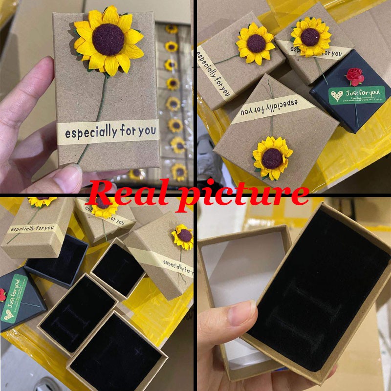 กล่องกระดาษคราฟท์ ลายดอกกุหลาบ ดอกทานตะวัน สีแดง สําหรับใส่เครื่องประดับ สร้อยคอ ต่างหู วันวาเลนไทน์ - รูปที่ 2