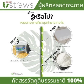 หลอดกระดาษ 6มิล ยาว 19.7cm 100ชิ้น ลายริ้ว ย่อยสลายได้ 100% เป็นมิตรต่อสิ่งแวดล้อม