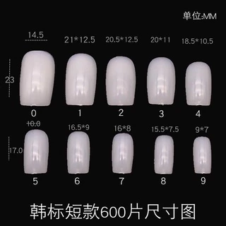 เล็บปลอมpvc ยาวกลาง ทรงเหลี่ยม แยกเบอร์ สีขุ่น/สีใส 1 ถุง 50 ชิ้น