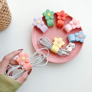 Small Fresh Flowers Button Winder Silicone Cable Earphone Wire Manager