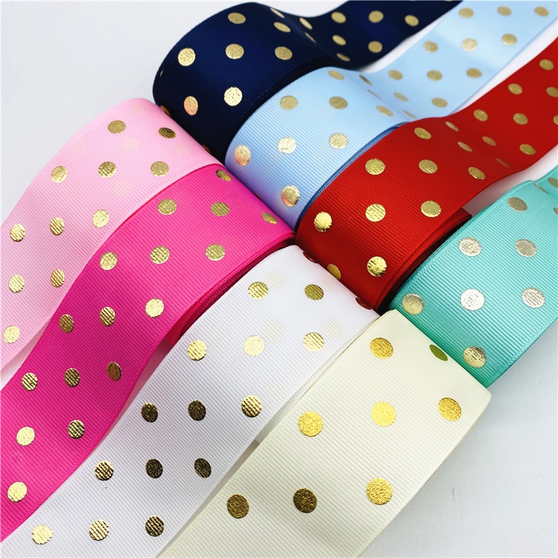 4.5 M/Lot 38 มม.Grosgrain ริบบิ้นพิมพ์ Bronzing จุดริบบิ้นสําหรับผม Bow Party คริสต์มาสงานแต่งงานตกแต่ง DIY ห่อ