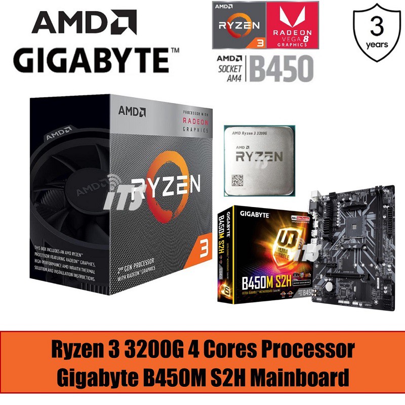 เมนบอร์ด AMD Ryzen 3 3200G Bundle Gigabyte B450M H/S2H (PWP)