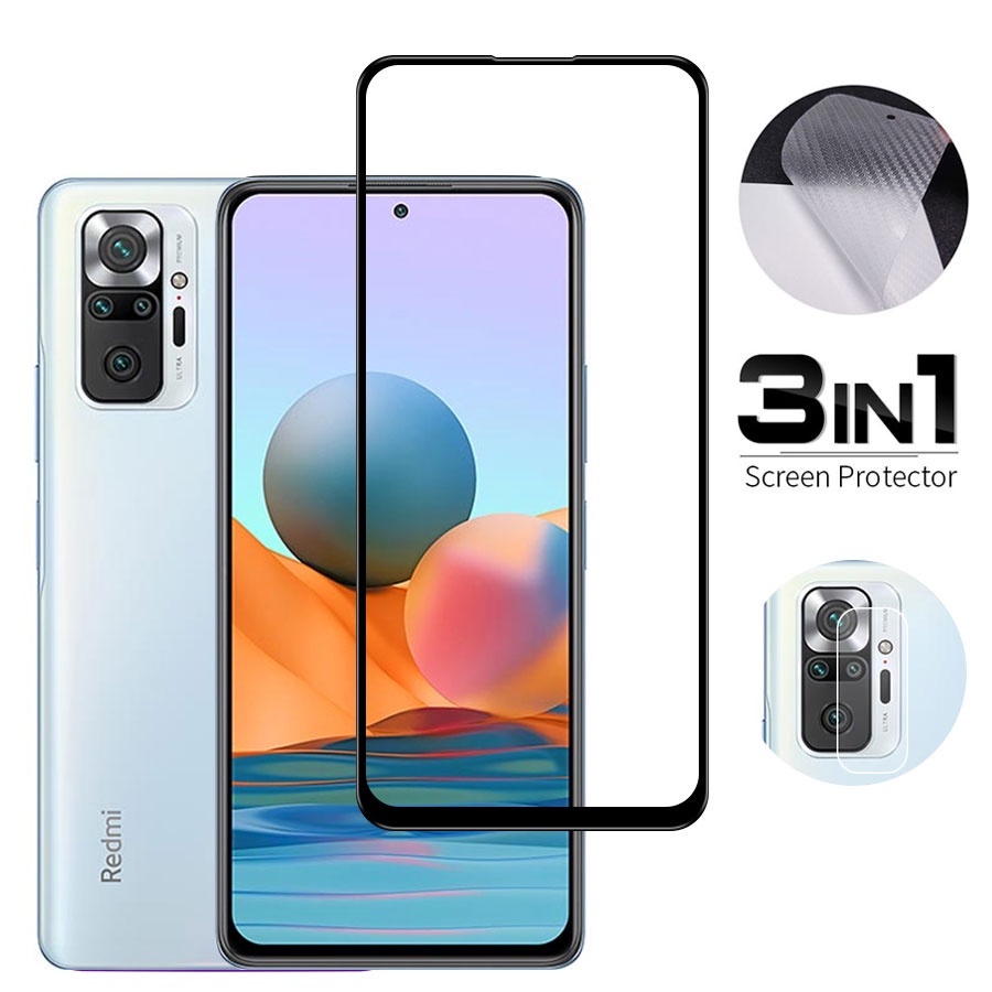 3 in 1  Xiaomi Redmi 9t 9 9a 9c 8 7 Poco F2 X3 Pro F3 M3  Full coverage Tempered Glass + Back Screen Protector Film + Camera Lens Protector