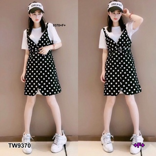 👗Pfashion [ส่งไว!!🚛] P9370 เดรสสีพืน + เอี๊ยมสายเดี่ยวลายจุด  Solid color dress + polka dot single strap bib