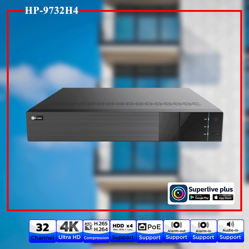 Hi-View HP-9764H16 เครื่องบันทึก NVR 64Ch H.265 Support 4K / Audio
