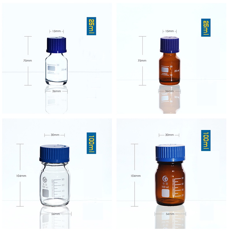 25ml to 1000ml Lab TransparentBrown Screw cap Reagent bottle Sealed ...