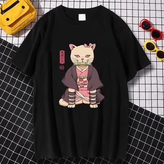 ROUNDคอลูกเรือNeckเสื้อยืด พิมพ์ลาย Catana Cat สไตล์ญี่ปุ่น แฟชั่นฤดูร้อน สําหรับผู้ชาย และผู้หญิง-4XL