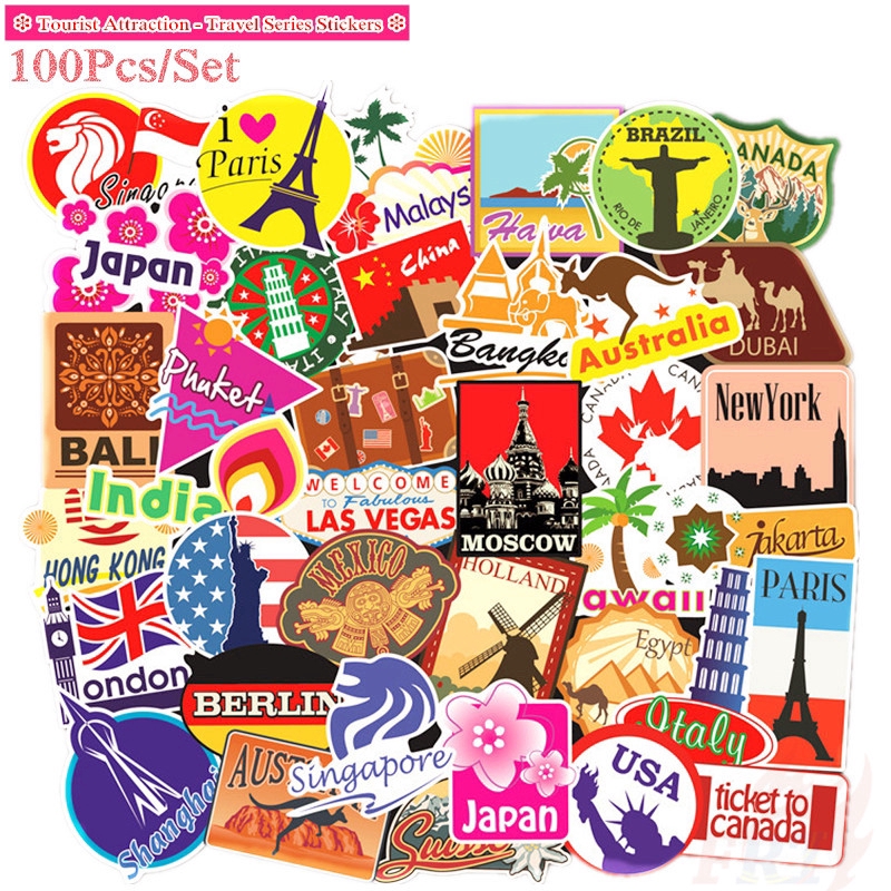 100Pcs/Set Famous Tourist City Scenery Series 03 - City Travel สติ๊กเกอร์ Tourist Attraction DIY Fashion Mixed Luggage Laptop Skateboard Doodle Decal สติ๊กเกอร์