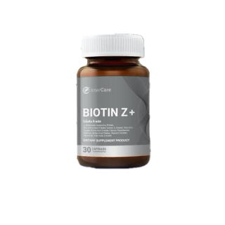 InterCare Biotin+Z ไบโอติน พลัส ซี บำรุงรากผม กระตุ้นการเติบโตของเส้นผม ลดผมหลุดล่วง ชะลอการเกิดผมหงอก(1 กระปุก30แคปซูล)