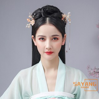 Traditional Style Han Chinese Clothing Hairpin Haircomb Set Flower Shape Super Fairy Tassel Antique Costume Hair Jewelry