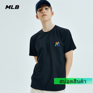 พร้อมส่ง Mlb เสื้อยืดแขนสั้นพิมพ์ลายโลโก้สีรุ้งทรงหลวมสีขาวแฟชั่นฤดูร้อนสําหรับผู้ชายและผู้หญิง Tsr