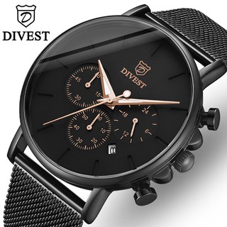 DIVEST สุดหรูนาฬิกาบุรุษแฟชั่นกันน้ำตาข่ายเหล็กสายคล้องปฏิทินนาฬิกาควอตซ์ธุรกิจทหารนาฬิกาข้อมือ