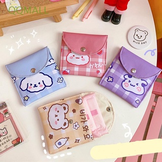 QQMALL Portable Sanitary Napkin Bag Small Mini Sanitary Pads Storage Coin Purse Travel Key Bag Bunny Bear Rabbits PU Leather Earbuds Earphone Holder Kawaii Cute Korean Lipstick Pouch