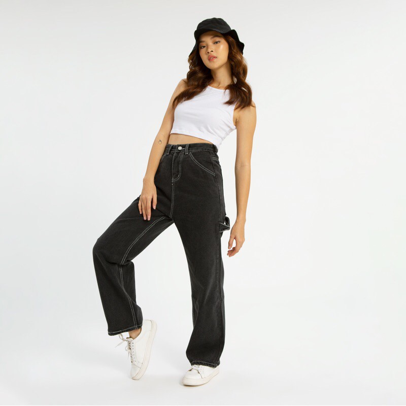 VIERLIN - กางเกงยีนส์ 8803 - HW BAGGY JEANS