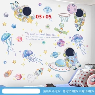 wuxiangHJ29 นักบินอวกาศอวกาศสติ๊กเกอร์ติดผนังการ์ตูนห้องเด็กเด็กทารกห้องนอนอนุบาลห้องเรียนรูปแบบธีมภาพจิตรกรรมฝาผนัง