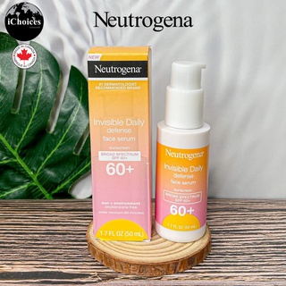 [Neutrogena] Invisible Daily Defense Face Serum Sunscreen Broad Spectrum SPF 60+, 50 ml นูโทรจีนา เซรั่ม กันแดด