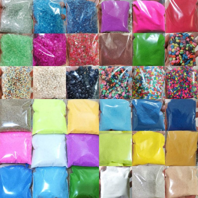 ทรายสี กรวด หินสี (อย่าสั่งรวมกับต้นไม้) สำหรับตกแต่งสวนและงานประดิษฐ์