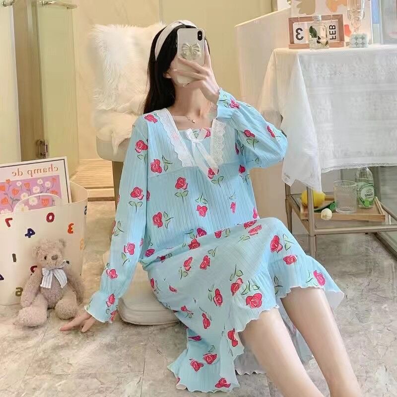 พร้อมส่งชุดนอนกระโปรง ชุดนอนกระโปรงแขนยาว ลายน่ารักสไตล์เกาหลี มีหลาย ...