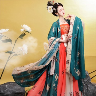 In Stock❤️ Hanfu แท้ เครื่องแต่งกายจีนโบราณสตรี Tang เย็บปักถักร้อยชุดแต่งกาย