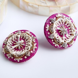 ICONCRAFT Live Life Detail Flower Earrings - Fuchsia ต่างหูดอกไม้ผ้าไหม สีชมพูบานเย็น